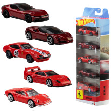 Hot Wheels Toy Ferrari Cars, Die-Cast 5-Pack in 1:64 Scale, Officially Licensed Set of 5 Ferrari Collectible Vehicles for Play or Display, JL