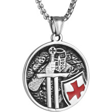 Stainless Steel Knights Templar Cross Shield Pendant Necklace Vintage Medal with 22 inch Chain for Men Women