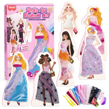 Poke-in Fashion Designer Kit for Girls, No-Sew DIY Craft Toys with 6 EVA Mannequins & Real Fabric, Safe & Non-Toxic Creative Dress Up Activity, Mess-