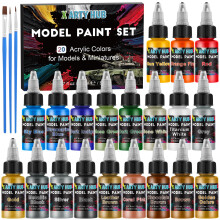 X ARTY HUB Model Paint Set - 20 Colours with 3 Brushes, Miniature Paints (Base/Skin Tones/Shadows/Metallics) for Airbrushing & Hand Painting, Acrylic