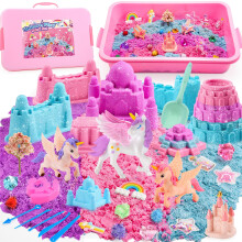 Geebiiny Magic Play Sand Set, Unicorn Gifts & Toys for Girls 3-10 Year Old - 3 Colours 900g Unicorn Play Sand - All in One Sand Playset No Mess - Pre