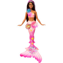 Barbie Mermaid Toy Dolls with Surprise Magic Blooming Flowers Feature, Ombre Tails, Pearl Headband Accessory & Long Brown Hair with Purple Highlights