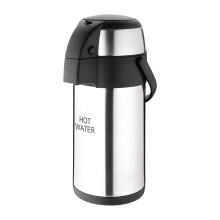 Olympia Pump Action Airpot 'Hot Water' 3Ltr - Stainless Steel Large Double Wall Insulated Tea Coffee Dispenser with Safety Lock &