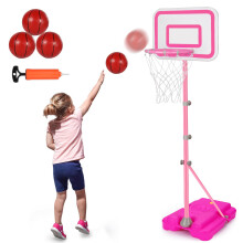 Pink Kids Basketball Hoop and Stand for Girls, Adjustable Height 2.9ft-6.2ft, Portable Toddler Basketball Goals, Outdoor Play Game Toys for 3 4 5