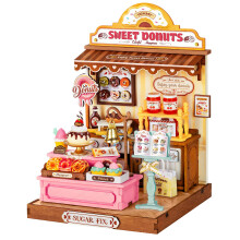 Rolife DIY Miniature House Kit Sweetie's Donut Shop, 141-Piece Model Kit Dolls House for Adults Teens No Glue Needed