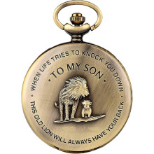 To My Son Lion Engraved Bronze Roman Dial Quartz Pocket Watch