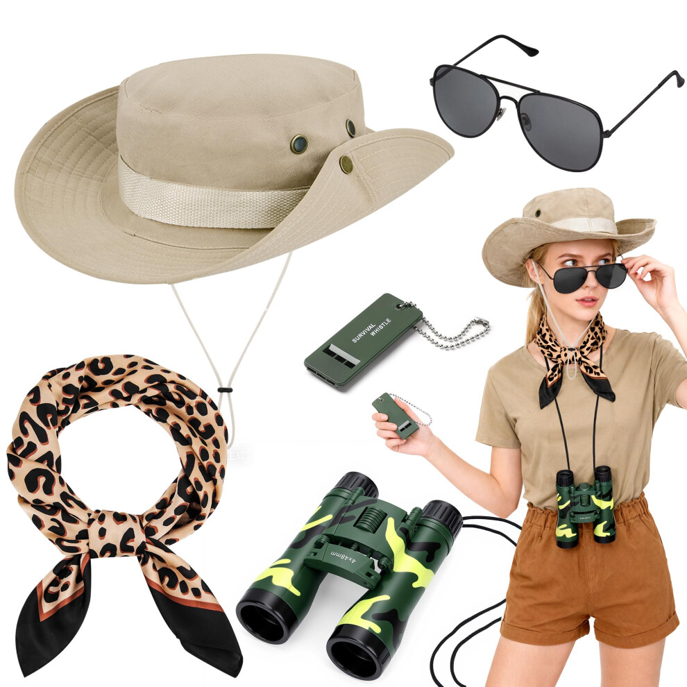 Photos - Other Toys Dreamtop 5 Pcs Safari Costume Accessories Set, Safari Hat Explorer Zoo Keeper Costume with Leopard Print Scarf Binoculars Su
