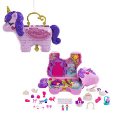 Polly Pocket Micro, Unicorn Party Playset, Pink Unicorn Toy with Purple Hair, 25 Toy Surprises Inside, Toys for Ages 4 and Up, One Polly Pocket Plays