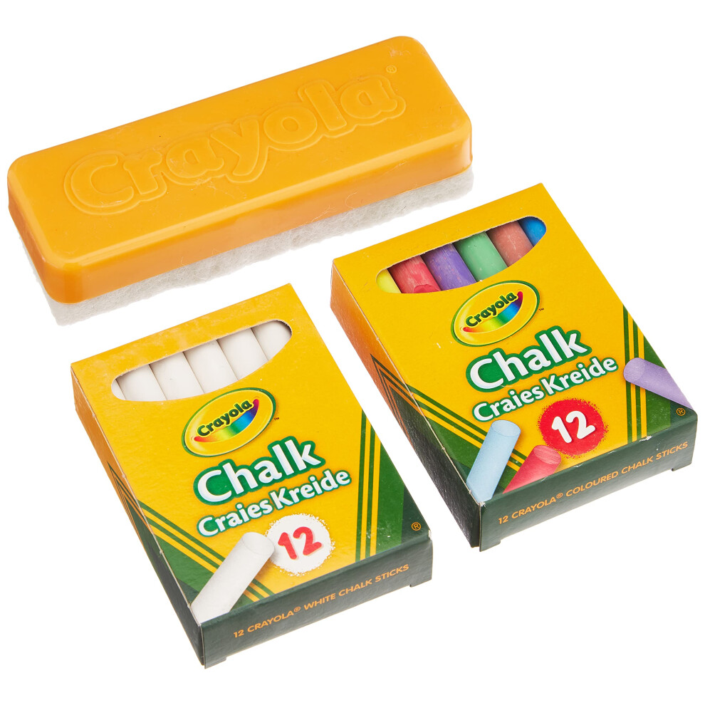 Crayola Chalk And Duster Set Of 24 Multicoloured Chalk Sticks And Eraser