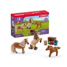 SCHLEICH HORSE CLUB - 8 PC Miniature Shetland Pony Family Playset with 3 Horses and Accessories - Collectable Farm Animal Figurines - Realistic Mini