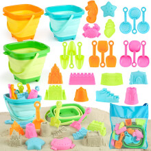 YIMORE Beach Toys Set for Kids 28 PCS Sand Bucket and Spade Beach Set Kids, Play Sand Toy with Shovels and Sea Animal Soft Molds, Outdoor Toys for To