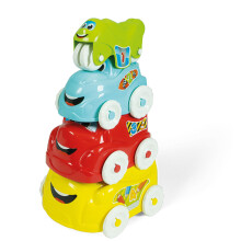 Clementoni- Stacking Vehicle Toy: 4 Piece Playset, Bus, Truck, Car & Motorbike (6+ Months)