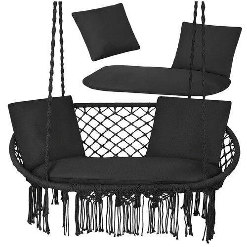 Doppel-Gartenschaukelkissen-Set, Schwarz, Polyester-Baumwolle