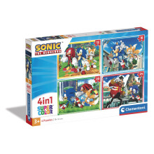 Clementoni - 21522-4 In 1 Supercolor Puzzle - Sonic - 12+16+20+24 Pieces, Jigsaw Puzzle For Kids Age 3, Puzzle Cartoon, Made In Italy