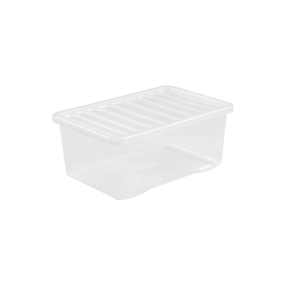 Wham """Wham 45 Liter Storage Clear Heavy Duty Plastic Storage Box Boxes With Lids Home Office Stackable Nestable, Set Of 5 Large Stora