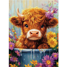 HKLIOPU Highland Cow Painting by Number Kits for Adult,DIY Canvas Oil Painting Kit for Beginner, Acrylic Flowers Paint by Number Arts Craft for Home