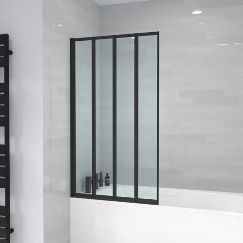 NES Home Nes Home 800 x 1400 mm 4 Fold Door Bath Shower Screen Black Frame