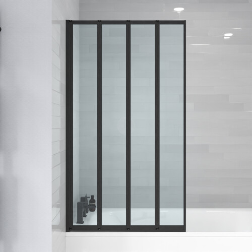 NES Home Nes Home 800 x 1400 mm 4 Fold Door Bath Shower Screen Black Frame 1