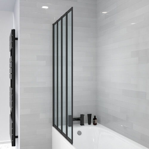 NES Home Nes Home 800 x 1400 mm 4 Fold Door Bath Shower Screen Black Frame 2
