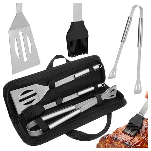 Grillbesteck-Set aus Edelstahl mit Etui - 3-teilig