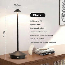 (Black) Zafferano Pina Pro LED Table Lamp Dimmable IP54 Indoor Outdoor Corten Steel Base EU Plug Charging