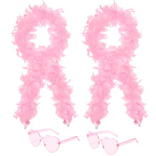 4Pcs Colorful Fancy Dress Feather Boa Set, 4ft Feather Boa with Heart Rimless Sunglasses for Women