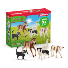 SCHLEICH Farm World Realistic Farm Animal Figurines - 5pc Kids Educational Farm Barn Toys with Realistic Horse, Cow, Cat, Dog, Goose - Farm Animals A