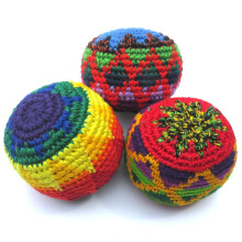 Siesta Knitted Footbag – Juggling Ball & Kick Ball – Assorted Colours and Styles – Set of 3
