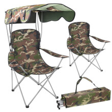 Skladacia rybárska stolička Camo so strieškou a moskytiérou