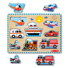Melissa & Doug Vehicles Sound Puzzle - Wooden Peg Puzzle With Light-Activated Sound Effects (8 pcs) Puzzles for Toddlers, Wooden Puzzles For Kids Age