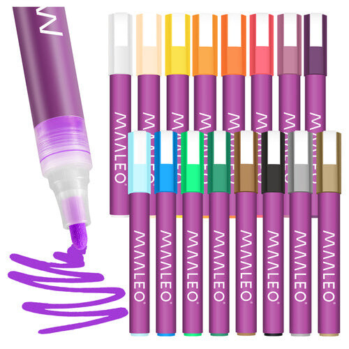 Sada akrylových fixiek, 16 farieb, vodeodolné, 8 ml