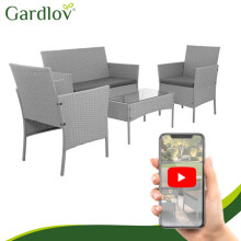 Gartenmöbelset aus grauem Rattan - 2 Stühle, Sofa, Tisch