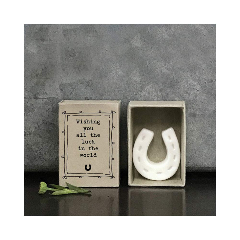 East Of India Mini Matchbox Lucky Horseshoe Porcelain Gift Wishing You All The Luck In The World | Keepsake Gift | Letterbox Gift White