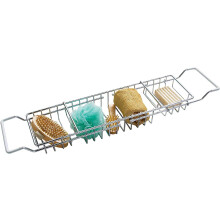 Optimal Products Extendable Bath Tub Rack Bridge Storage Tray Caddy White End Coating Scratch proof Chrome Finish