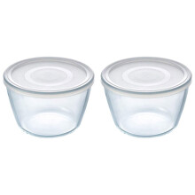 Pyrex Microwave Safe Classic Round Glass Dish with Plastic Lid 0.6 Litre White (Pack of 2)
