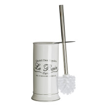 Premier Housewares Stylish White Stoneware Toilet Brush And Holder | Compact Bathroom Loo Brush Set With Black Lettering | Durable