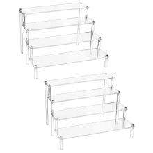 QWORK 2 Pack 4 Tier Clear Acrylic Display Stand, 30x25x20cm, 4mm Thickened Board, Acrylic Retail Riser for Figures, Cupcake, Dess
