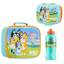 Bluey Lunch Box 3 Piece Set with Insulated Lunch Bag Snack Box BPA Free 430ml Water Bottle - for Preschool Nursery Travel or Day T