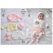 King Cole Baby Double Knitting Pattern for Matinee Coat Jacket Cardigan Bonnet Hat & Bootees (4690) by King Cole
