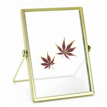 QWORK Gold Floating Picture Frame 6x8 Inch, Tabletop Glass Frame for Photos, Pressed Flower & Leaf Artwork, Botanical Display