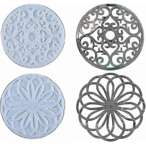 Mandala Coaster Mold Set, 4 Silicone Casting Mats for Resin Art Projects