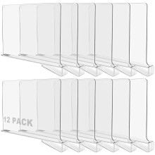 CYEER Shelf Dividers Set of 12, Acrylic Shelf Dividers for Wardrobe, Clear Closets Shelf Separator and Organizer Wardrobe Shelves