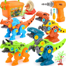 Toyzey Dinosaur Toys for 3 4 5 6 7 8 9 Year Old Boys, Toys for Boys Age 3-9 with Storage Box Electric Drill DIY Construction Animal Educational Toy G