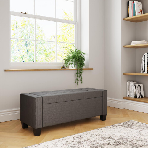 GFW Verona Ottoman Blanket Storage Box, Charcoal Grey