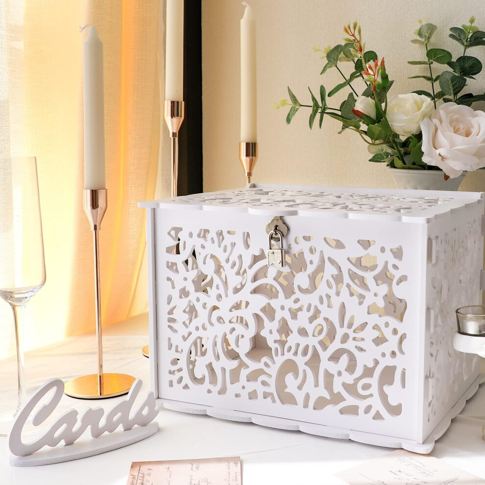 Aerwo Wedding Card Box With Lock And Sign, Pvc Hollow Envelope Money Gift Box With Slot, Wedding Decorations For Reception A White 73431923