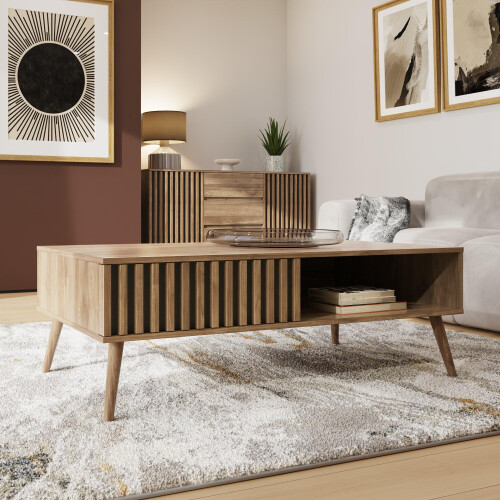 GFW Rowan Coffee Table Storage Display Shelf Living Room Oak