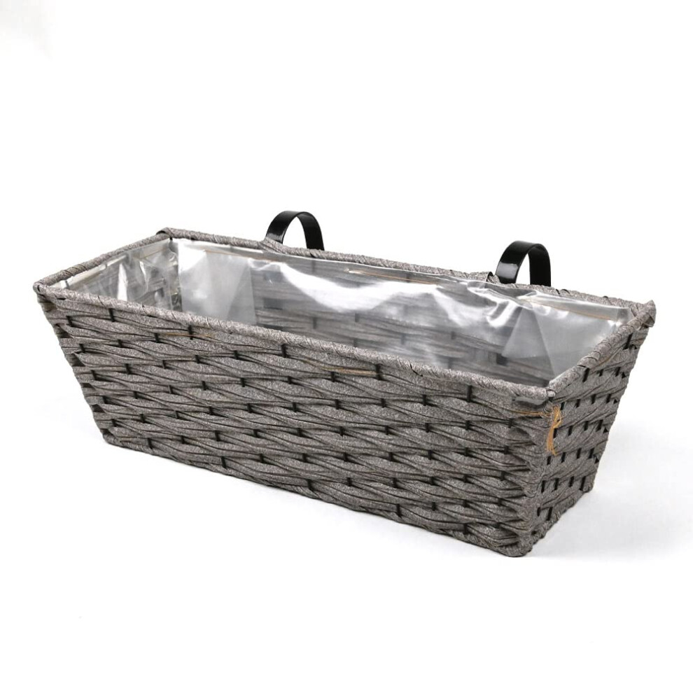Smart Garden 19" Rattan Effect Wall Fence Balcony Planter Trough Basket, Jns_470830 Grey