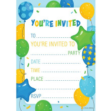 Kirsten McMillan 32 Blue Birthday Party Invitations for Kids with Envelopes - Pack of 32 Balloon Party Invites for Girls & Boys - Designed and Printe