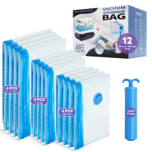 Vacuum Storage Bags- 12Pack 4XL/4L/4M Vacuum Bags for Travel, Vacuum Pack Bags For Clothes, Duvet, Bedding, Comforter, Pillows, Bl