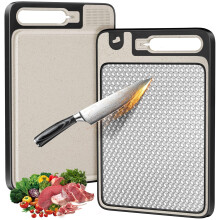PKBD Chopping Boards for Kitchens,Double Sided 304 Food-Grade Stainless Steel Chopping Board and Wheat Straw Chopping Boards,Cutti